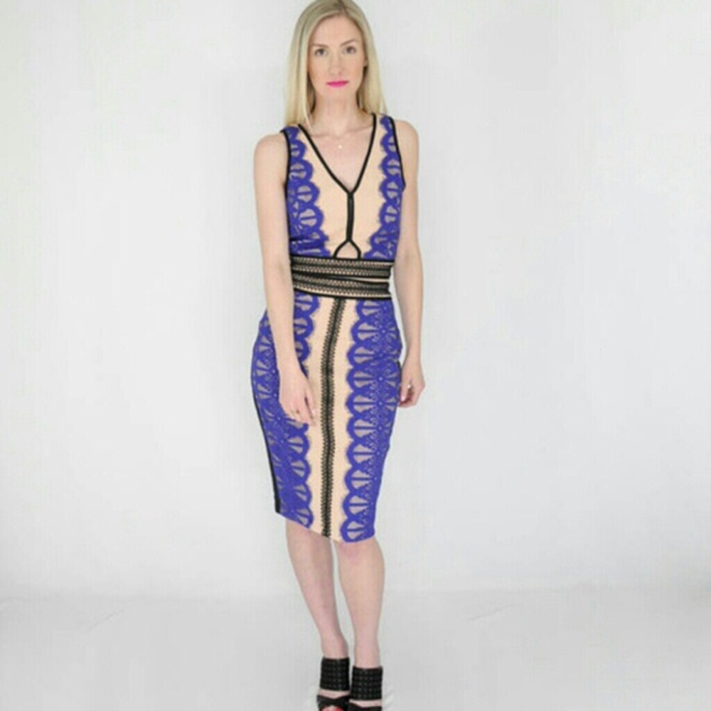 Zara nude blue lace set midi skirt with top